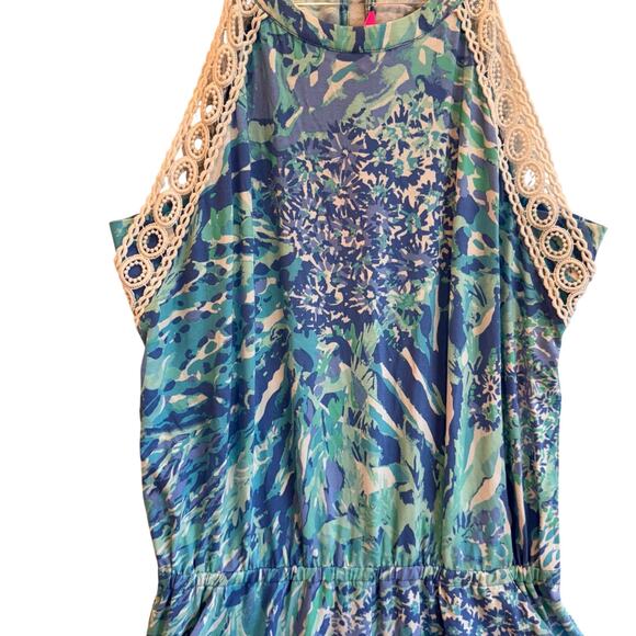 Lilly Pulitzer Blue coastal print romper halter style pockets resort vacation M - Picture 3 of 9